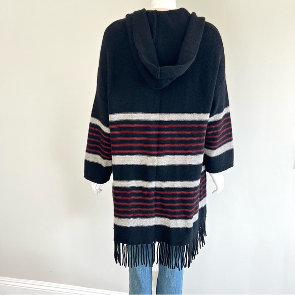 JOIE Gabrina Black Red Hooded Wool Yak Striped Fringe Western Open Cardigan Sz M - Picture 9 of 16